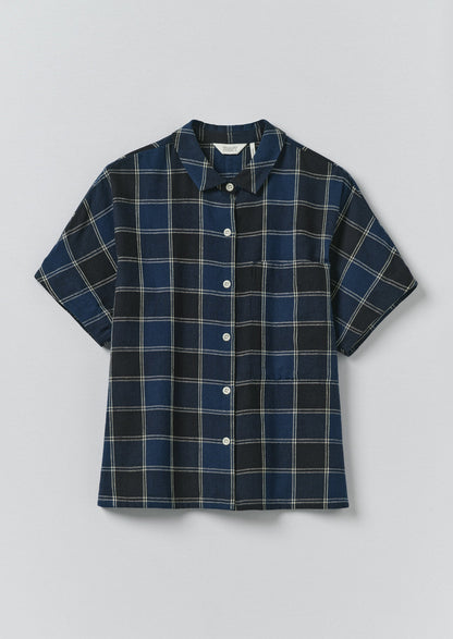 Market Check Cotton Linen Shirt | Denim Blue