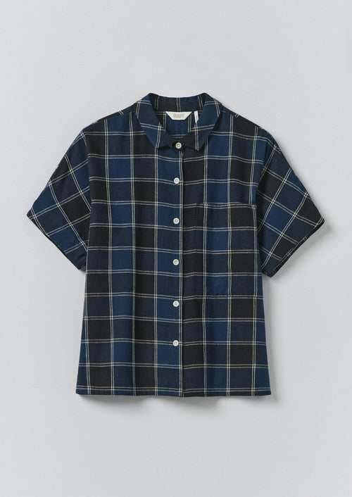 Market Check Cotton Linen Shirt | Denim Blue
