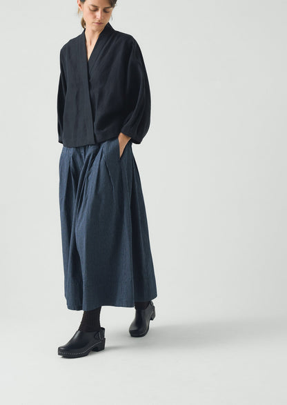 Linen Silk Wrap Shirt | Deep Indigo