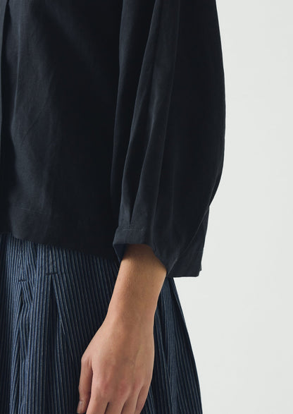 Linen Silk Wrap Shirt | Deep Indigo