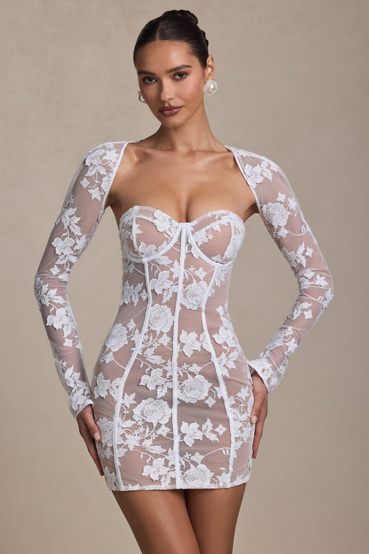 Lace-Detail Corset Mini Dress in White
