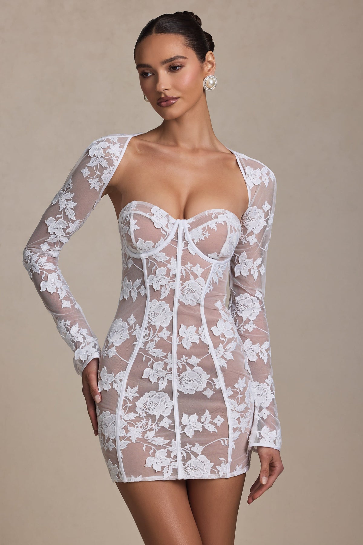 Lace-Detail Corset Mini Dress in White