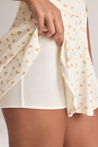 Modal Button-Detail A-Line Mini Dress in Floral Print