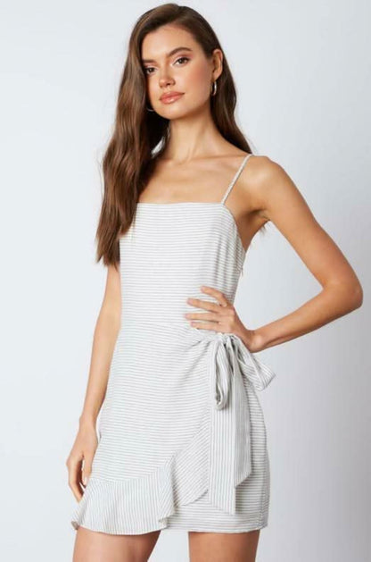 Laura Black and White Striped Ruffle Wrap Mini Dress