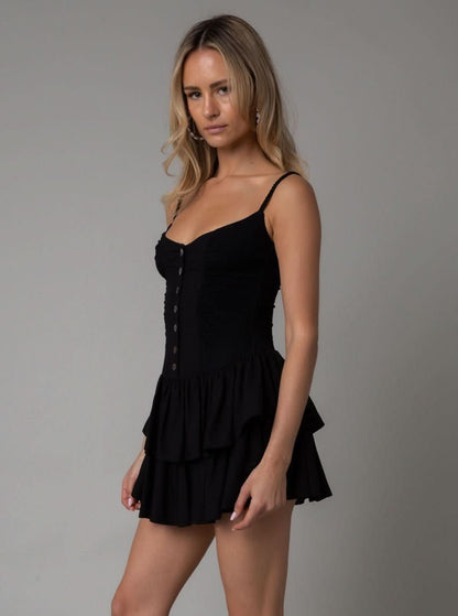 Liliana Black Ruffle Mini Dress