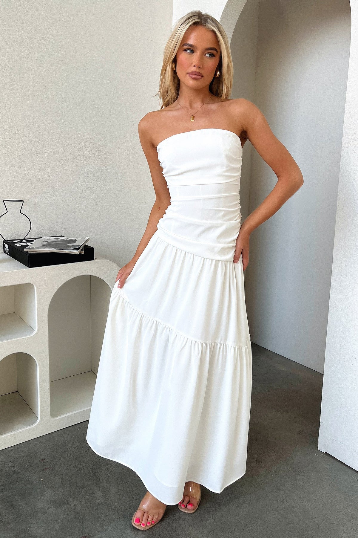 Charlotte Strapless Maxi Dress - White