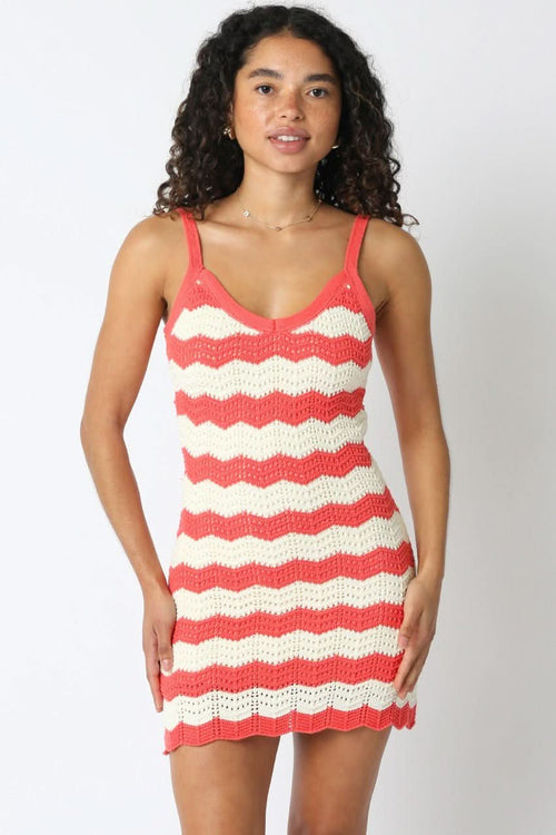 Kaya Coral and White Crochet Mini Dress