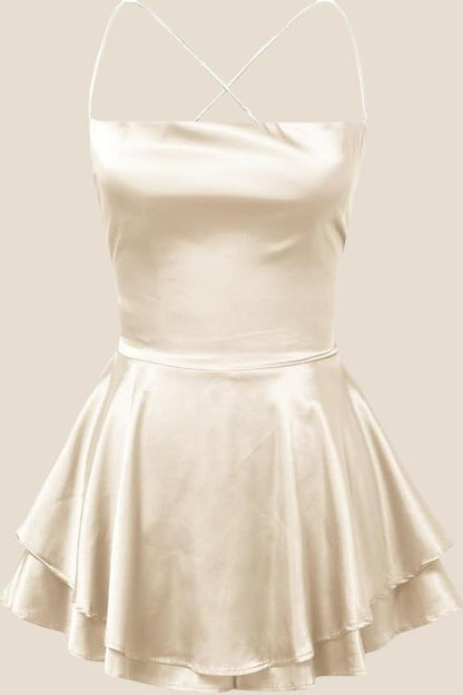 Straps Green Lace-up Back Tiered Party Dress