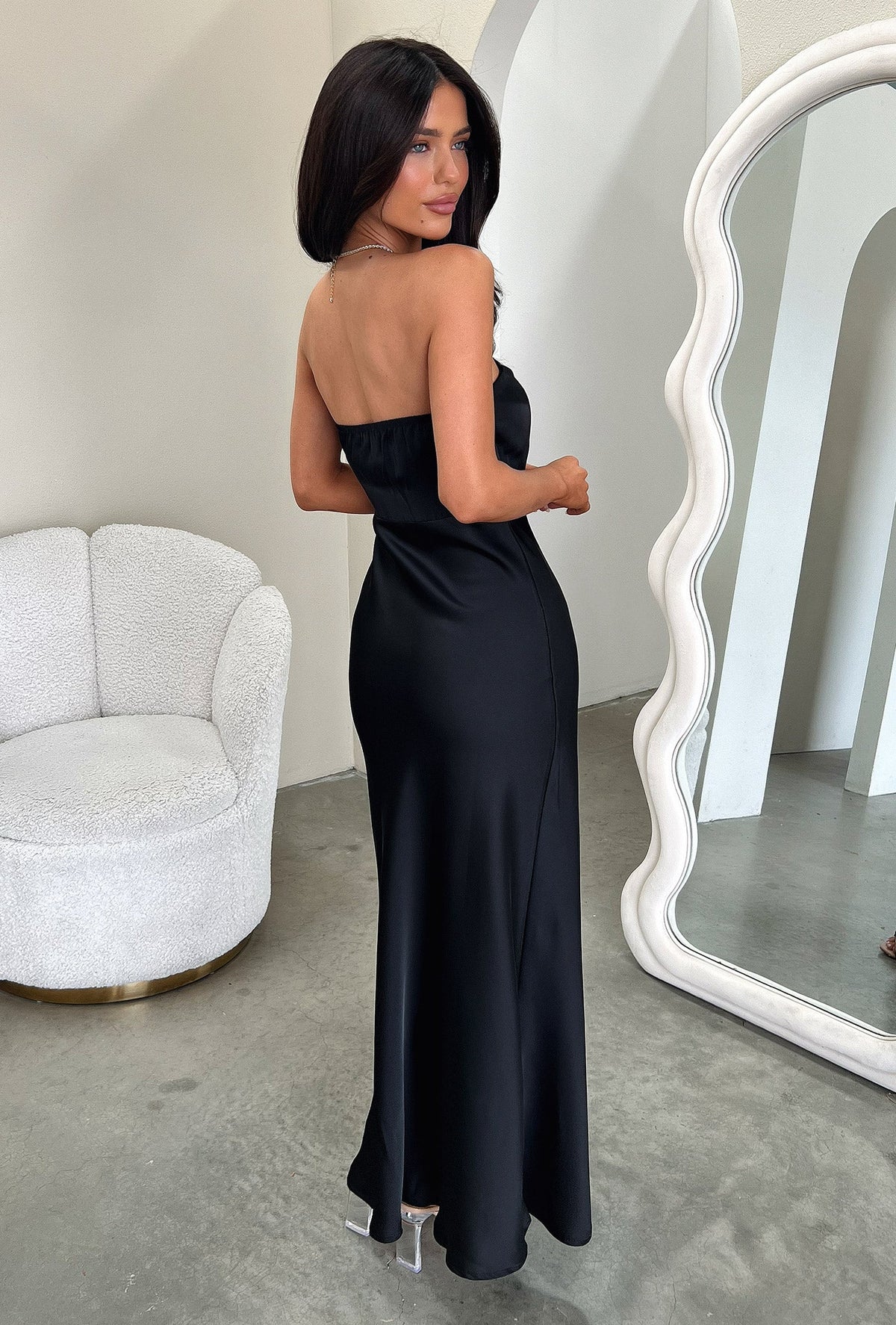 Elio Strapless Satin Maxi Dress - Black