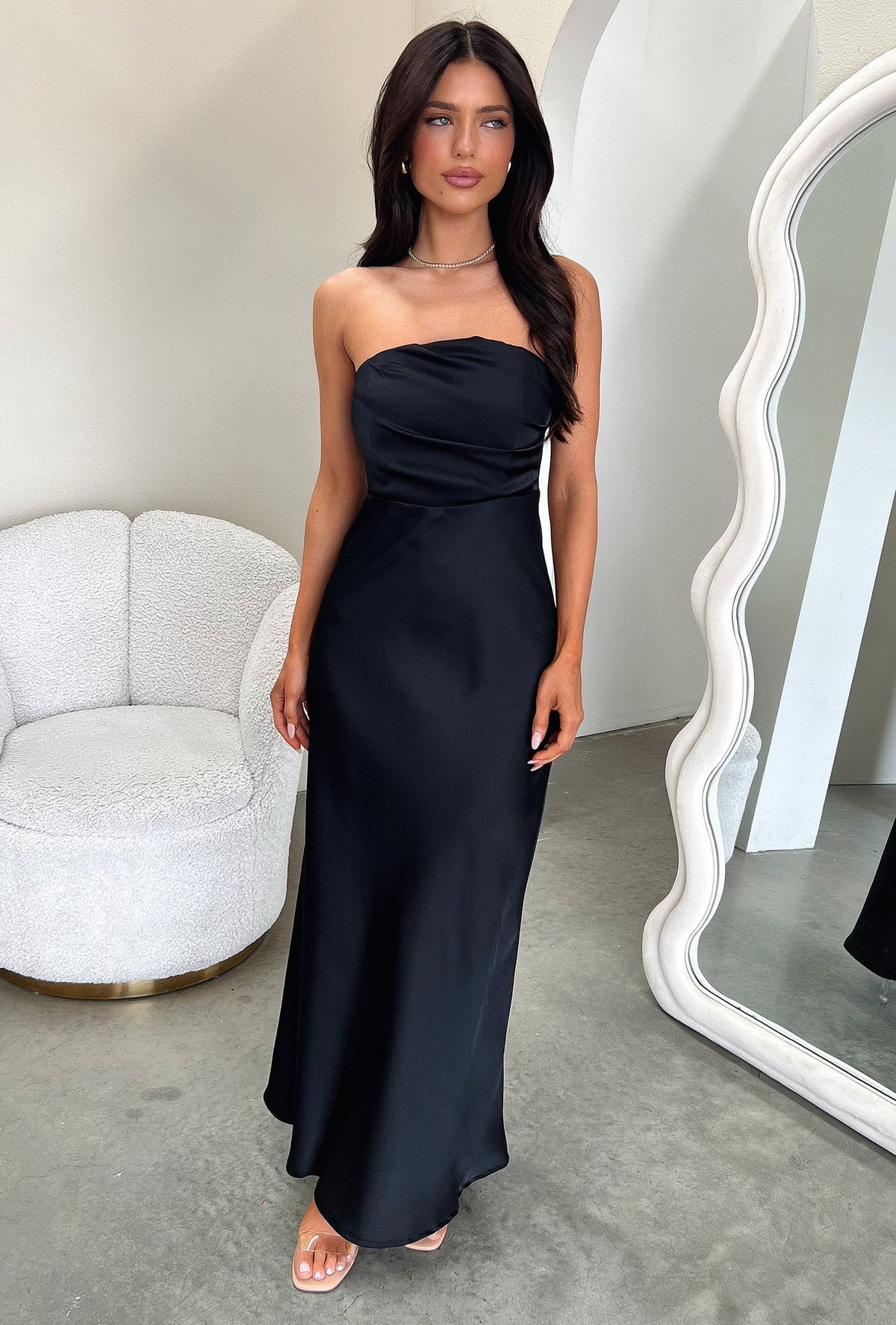 Elio Strapless Satin Maxi Dress - Black