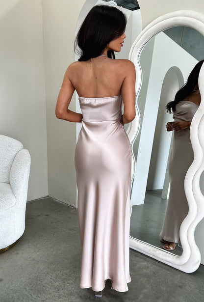 Elio Strapless Satin Maxi Dress - Champagne