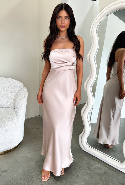 Elio Strapless Satin Maxi Dress - Champagne