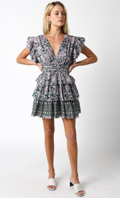 Jodie Green Floral Tiered Ruffle Mini Dress