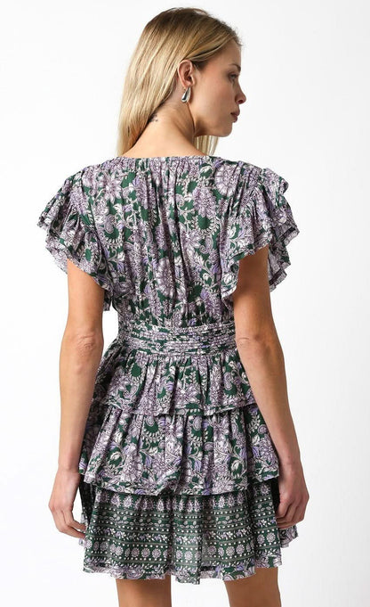 Jodie Green Floral Tiered Ruffle Mini Dress