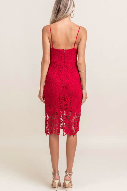 Victoria Red Crochet Lace Midi Dress