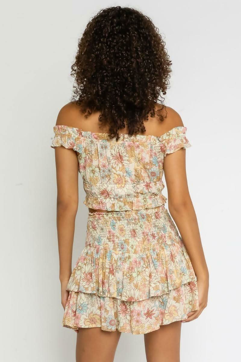 Lizza Taupe Floral Two-Piece Ruffle Mini Dress