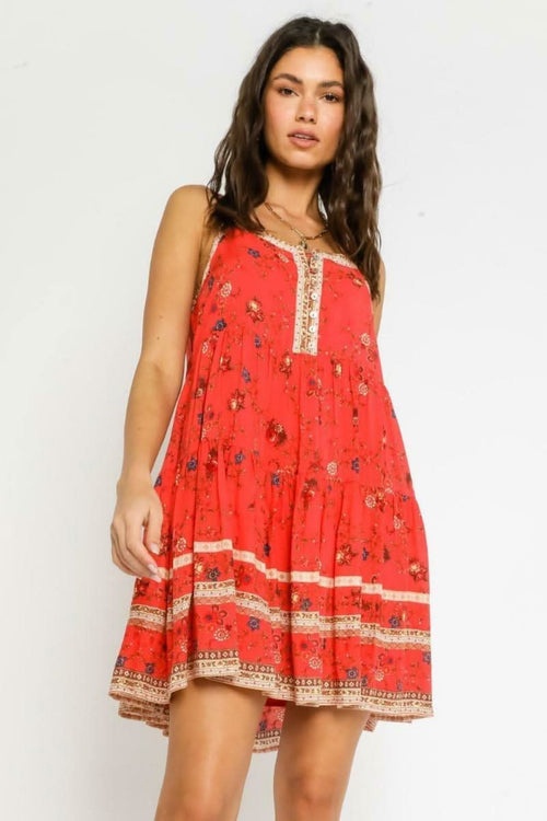 Having A Moment Red Floral Swing Dress