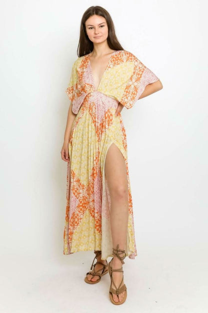 Sevi Yellow Multi Floral Print Maxi Dress