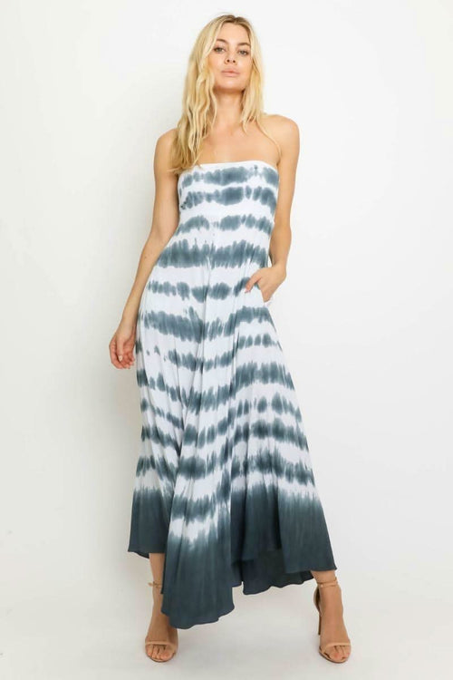 Sunshine Will Follow Charcoal Border Tie-Dye Strapless Maxi Dress