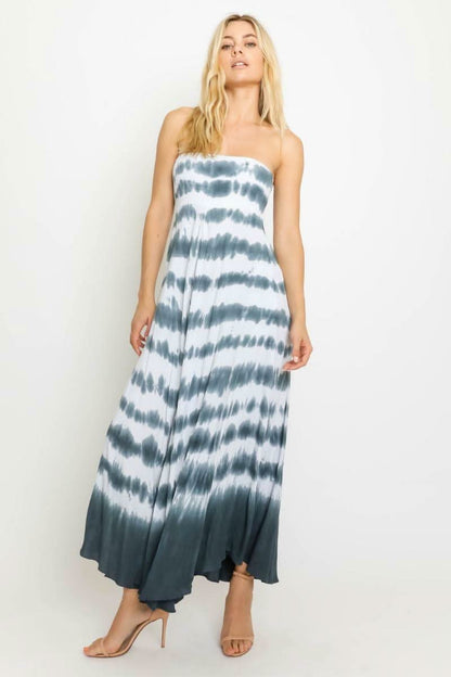 Sunshine Will Follow Charcoal Border Tie-Dye Strapless Maxi Dress