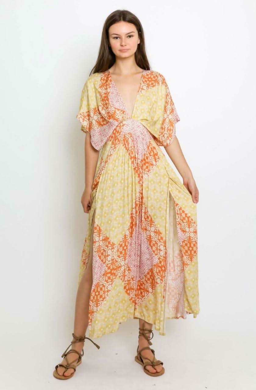 Sevi Yellow Multi Floral Print Maxi Dress