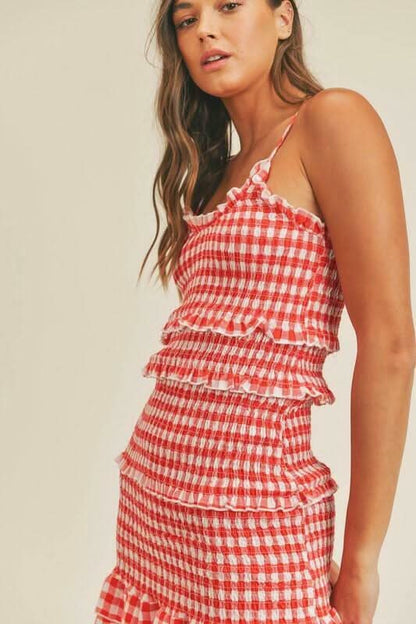 Lily Red Gingham Smocked Ruffle Mini Dress
