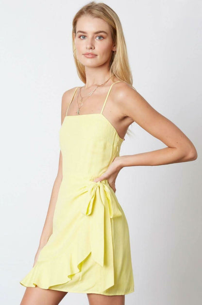 Laura Lemon Yellow Ruffle Wrap Mini Dress