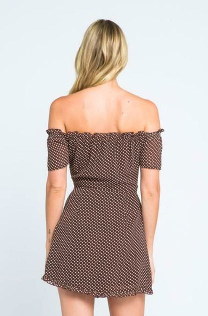 San Tropez Brown Polka Dot Off-the-Shoulder Mini Dress