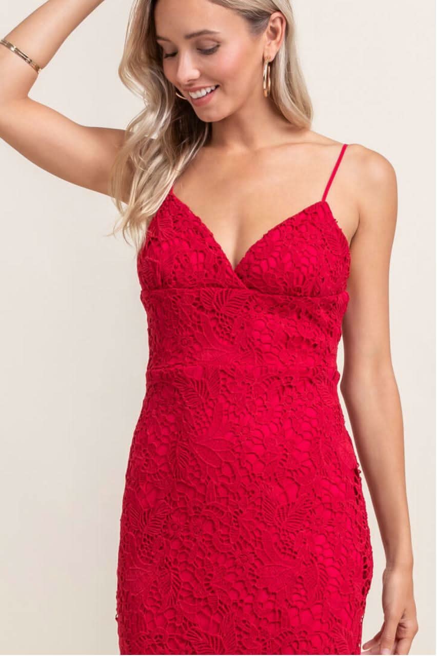Victoria Red Crochet Lace Midi Dress