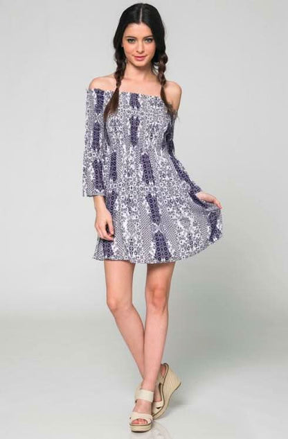 Soma Navy  Print Off-The-Shoulder Flared Dress