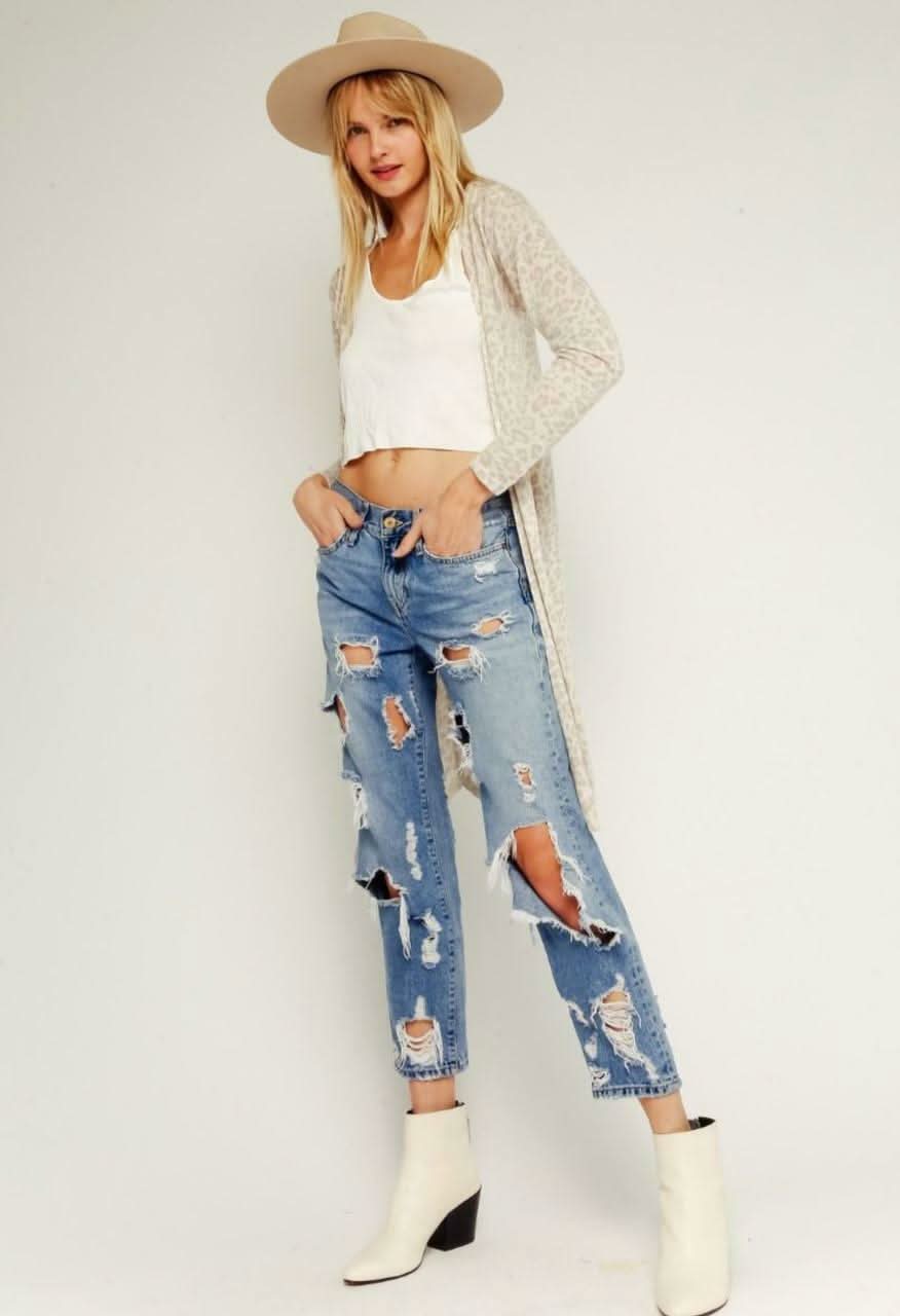Kara Blush Leopard Print Cardigan Sweater