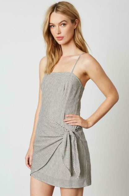 Tina Cream and Black Striped Side Tie Mini Dress