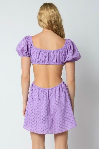 Lenah Lavender Eyelet Cutout Mini Dress