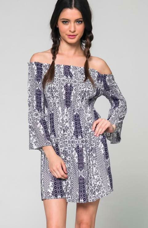 Soma Navy  Print Off-The-Shoulder Flared Dress