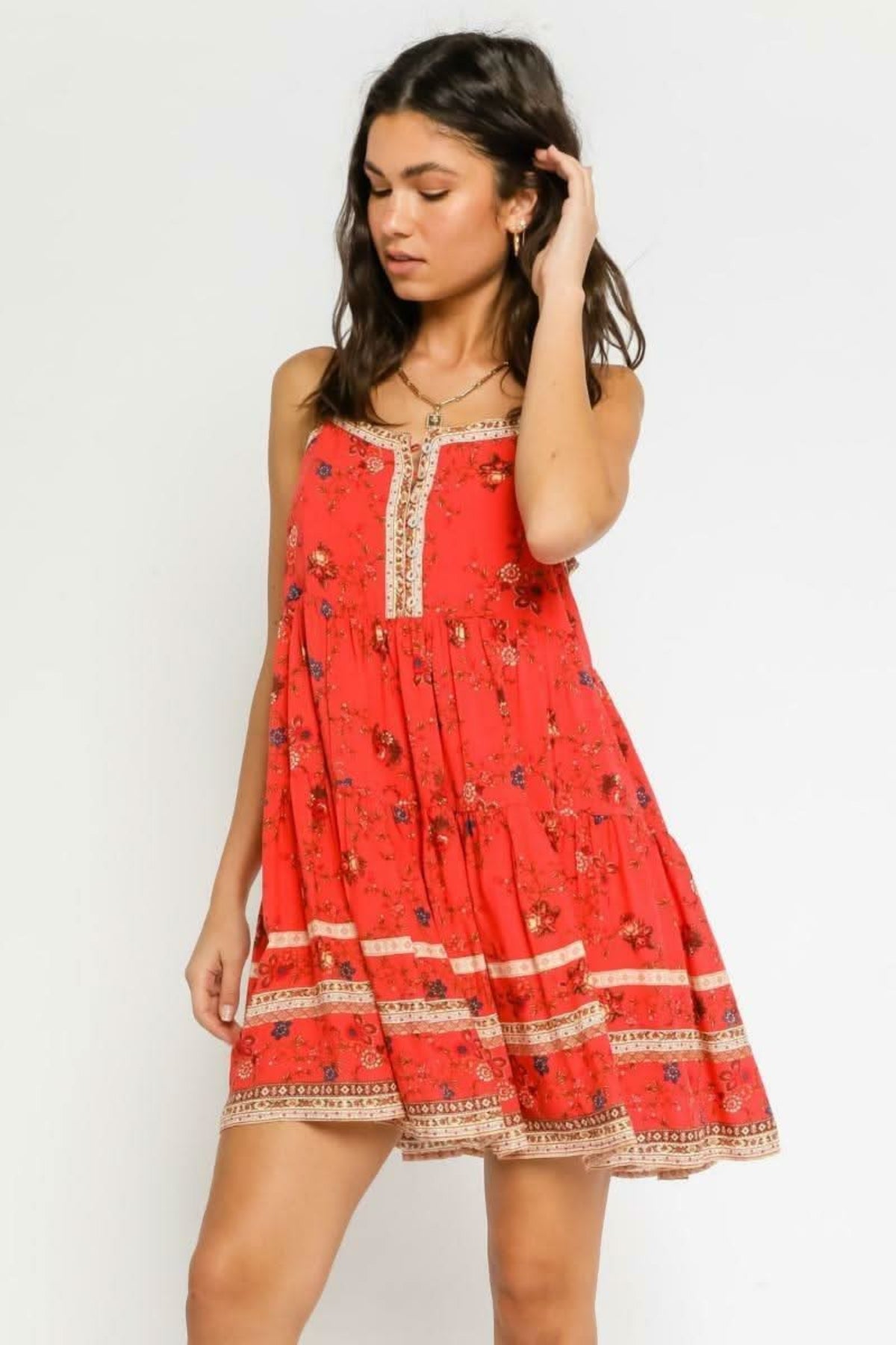 Having A Moment Red Floral Swing Dress