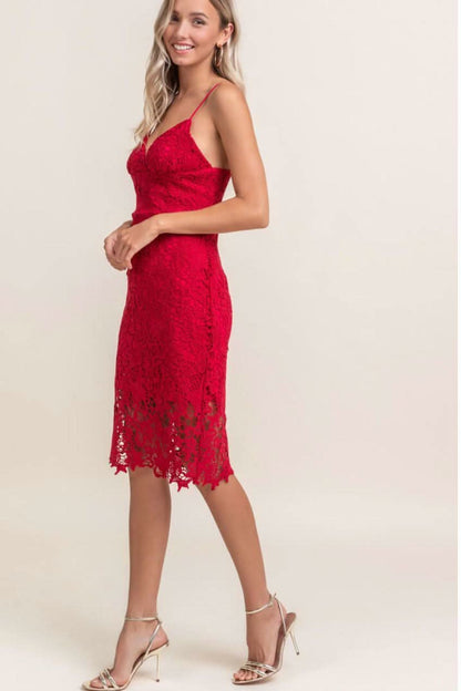 Victoria Red Crochet Lace Midi Dress