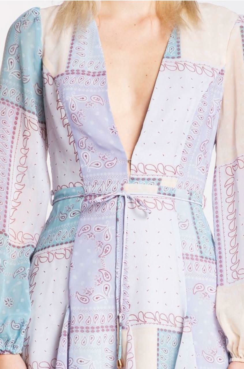 Reese Lavender Patchwork Print Long Sleeve Mini Dress