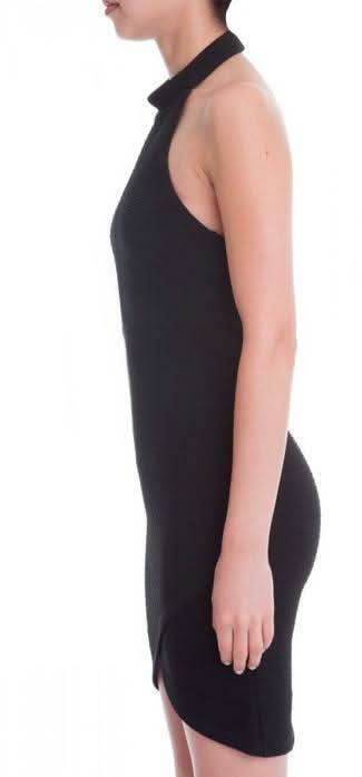 Selena Black Mock Neck Halter Dress