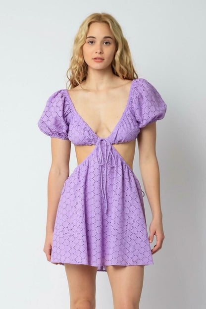 Lenah Lavender Eyelet Cutout Mini Dress