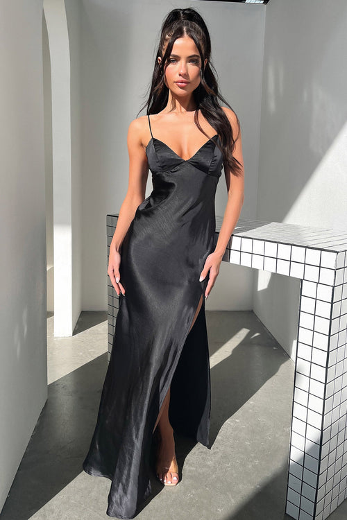 Jennifer Satin Maxi Dress - Black