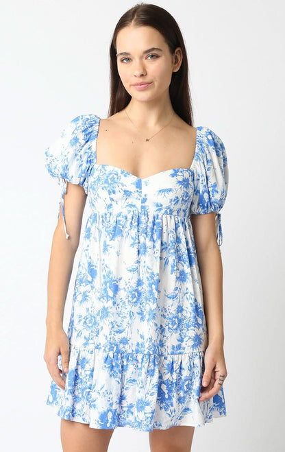 Jessie Blue Floral Babydoll Mini Dress