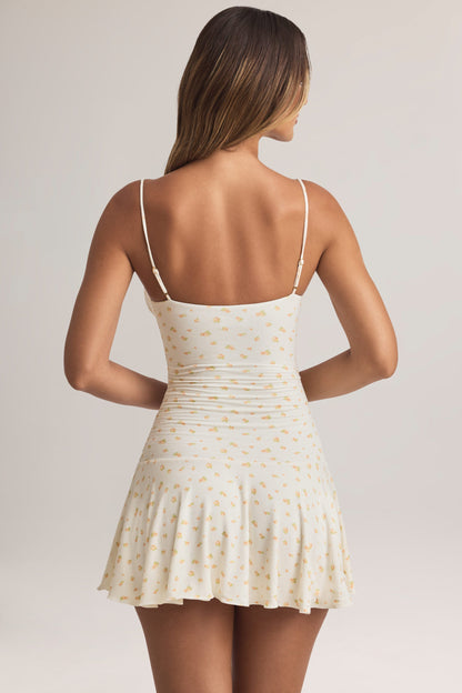 Modal Ruched A-Line Mini Dress in Floral Print