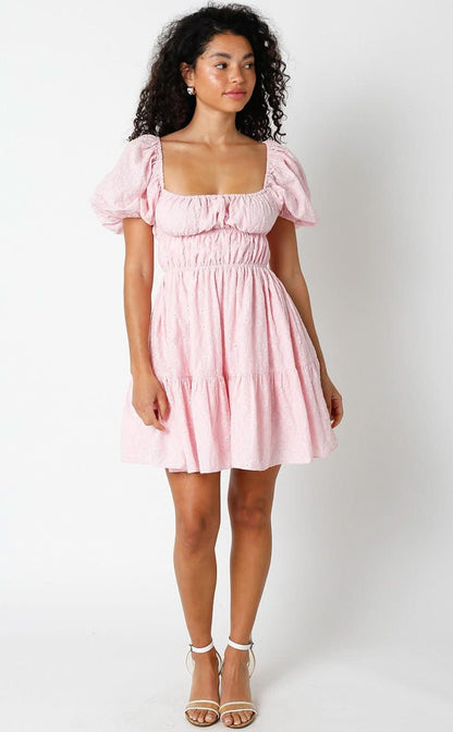 Kendall Pink Eyelet Puff Sleeve Mini Dress