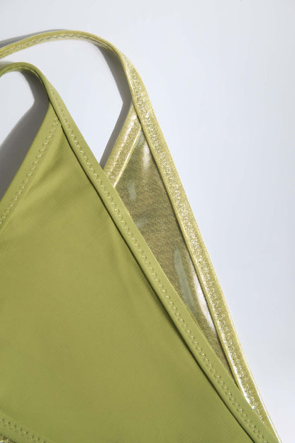 Metallic Layered Thong Bikini Bottoms in Green