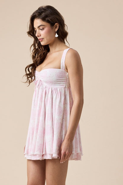 Layla Light Pink Floral Babydoll Mini Dress