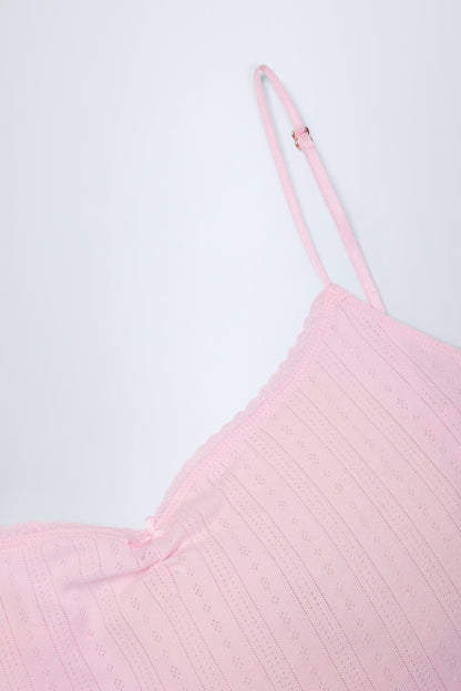 Pointelle Ruched Camisole Crop Top in Baby Pink