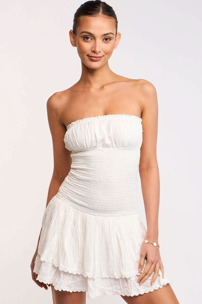 Lyla White Strapless Drop Waist Mini