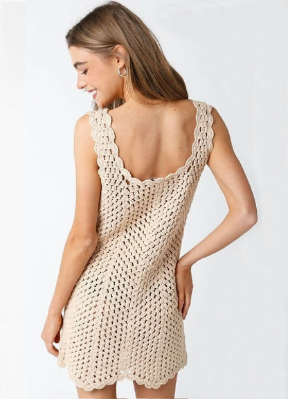 Mahalo Natural Crochet Cover Up Dress