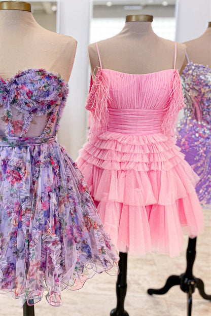 Straps Periwinkle Ruffles A-line Short Dress