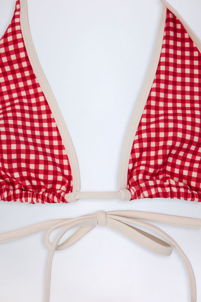 Halterneck Bikini Top in Red Gingham